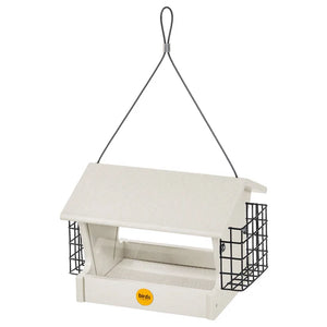 Recycled Hopper Feeder with Suet Cages - Sea Salt