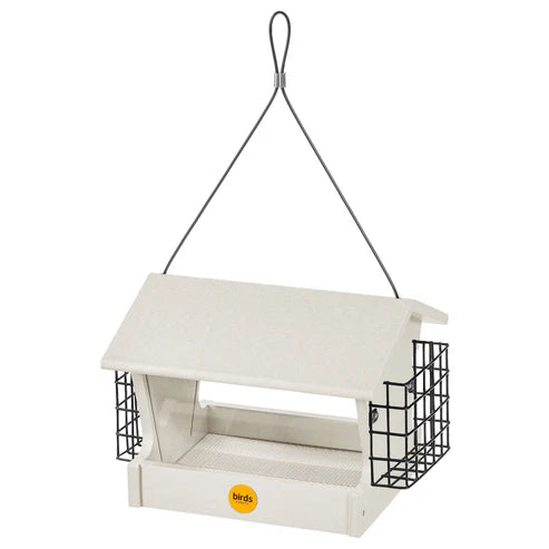 Recycled Hopper Feeder with Suet Cages - Sea Salt