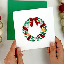 Load image into Gallery viewer, Quilled Holiday Wreath with Ornaments Card
