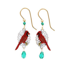 Silver Forest Cardinal on Filigree with Drop Earrings