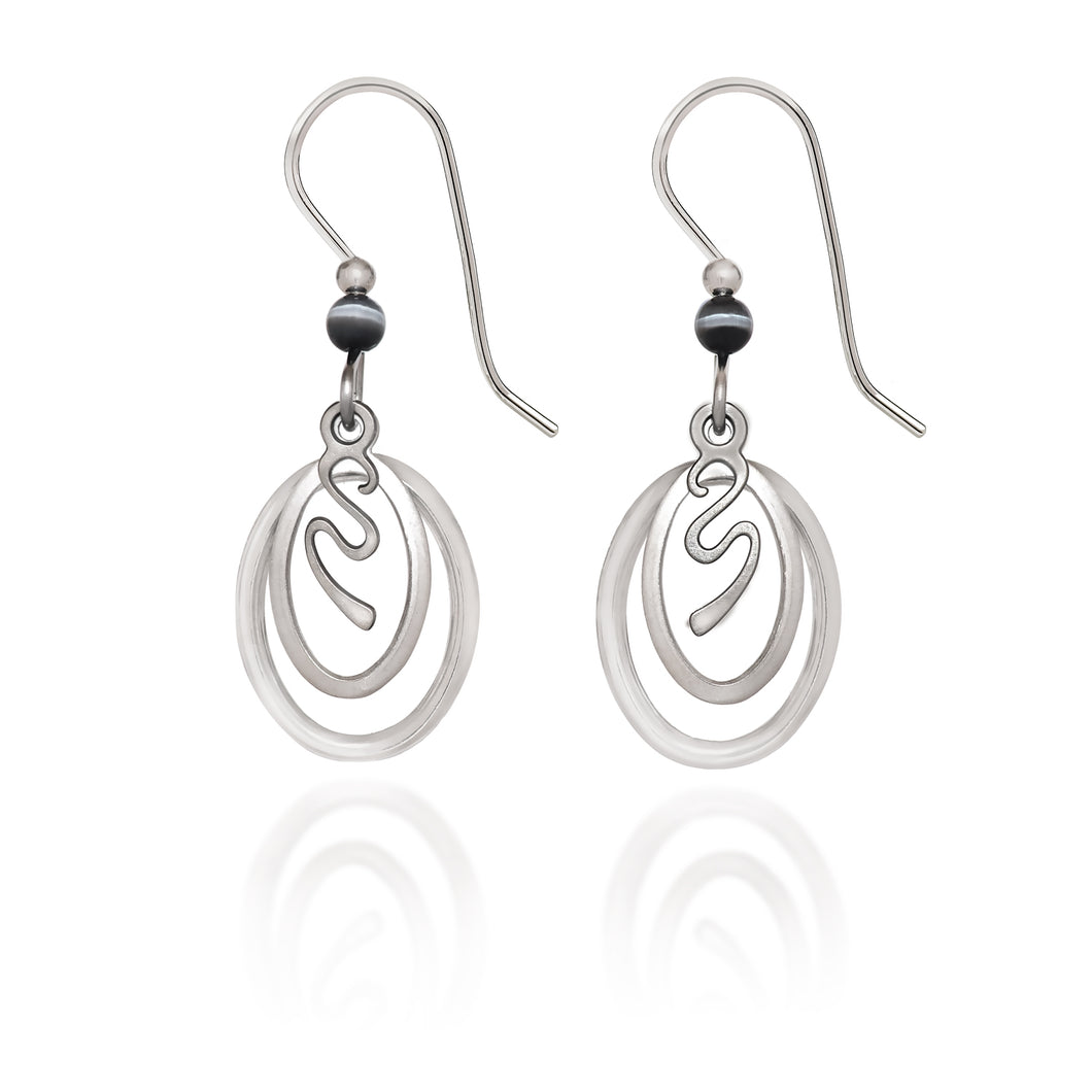 Silver Forest Earrings - Silver Squiggle in Ovals