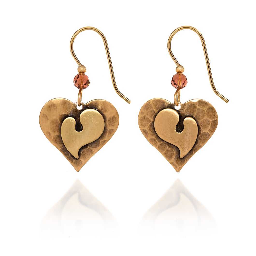 Silver Forest Earring - Heart on Heart with Bead