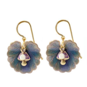 Silver Forest Lilypad with Mushroom Earrings
