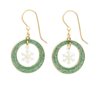 Silver Forest Snowflake on Textured Round Earrings