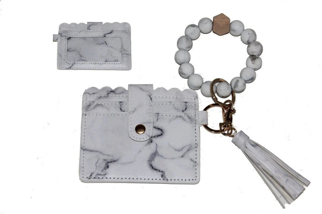 Silicone Beaded Stretch Bracelet Wristlet ID Holder - Marble