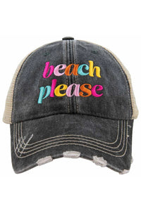 Beach Please Trucker Hat - Black Denim & Tan