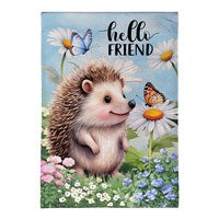 Hedgehog & Daisies Burlap Garden Flag