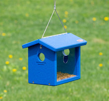 Load image into Gallery viewer, Recycled Hanging Bluebird Feeder (Blue/Blue)

