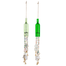 Load image into Gallery viewer, Green Bottle with Colorful Beads &amp; Stained Glass Wind Chime
