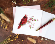Load image into Gallery viewer, Quilled Cardinal &amp; Cherry Blossom Greeting Card
