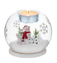 Load image into Gallery viewer, Montages Snowman Glass Tealight Holder
