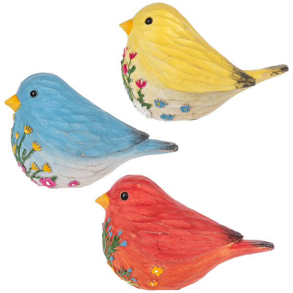 Carved Botanical Bird Figurines
