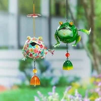 Load image into Gallery viewer, Pollinator Garden Outdoor Hanging Décor, Metal Frogs, 24&quot;
