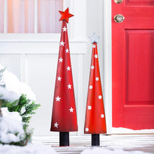 Load image into Gallery viewer, Christmas Vacation Garden Statue, Metal Statue, Red Polka Dot Metal Tree, Set of 2
