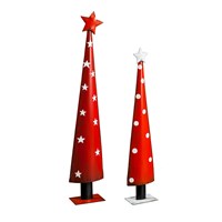 Load image into Gallery viewer, Christmas Vacation Garden Statue, Metal Statue, Red Polka Dot Metal Tree, Set of 2
