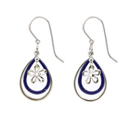 Silver Forest Double Open Teardrops with Flowers Earrings