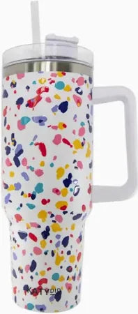 Katydid Confetti Print Tumbler Cup with Handle - 40 oz