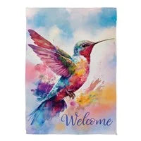 Load image into Gallery viewer, Watercolor Hummingbird Suede House Flag
