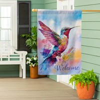 Watercolor Hummingbird Suede House Flag