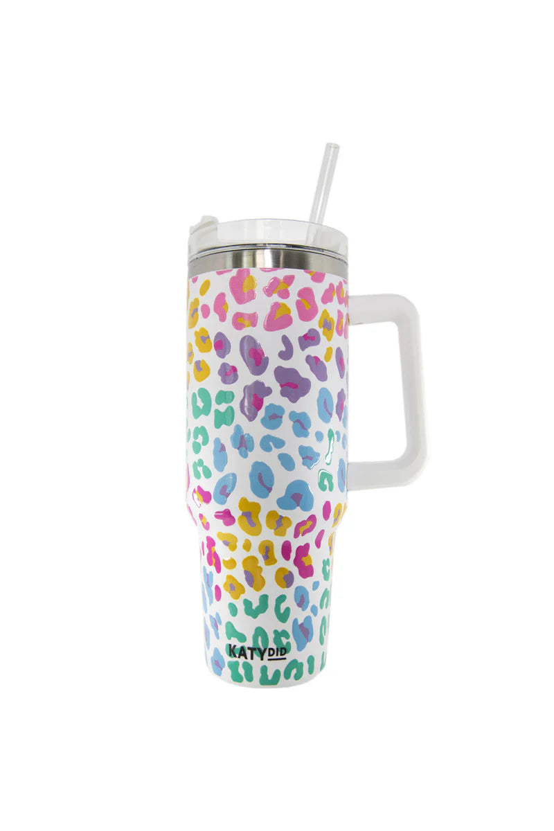 Katydid Pastel Leopard Tumbler Cup with Handle - 40 oz