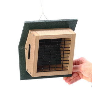 Suet Feeder Upside Down for Single Cake in Taupe & Green Recycled Plastic
