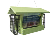 Load image into Gallery viewer, Recycled Hopper Feeder with Suet Cages - Green
