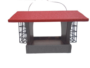 Recycled Hopper Feeder with Suet Cages - Red